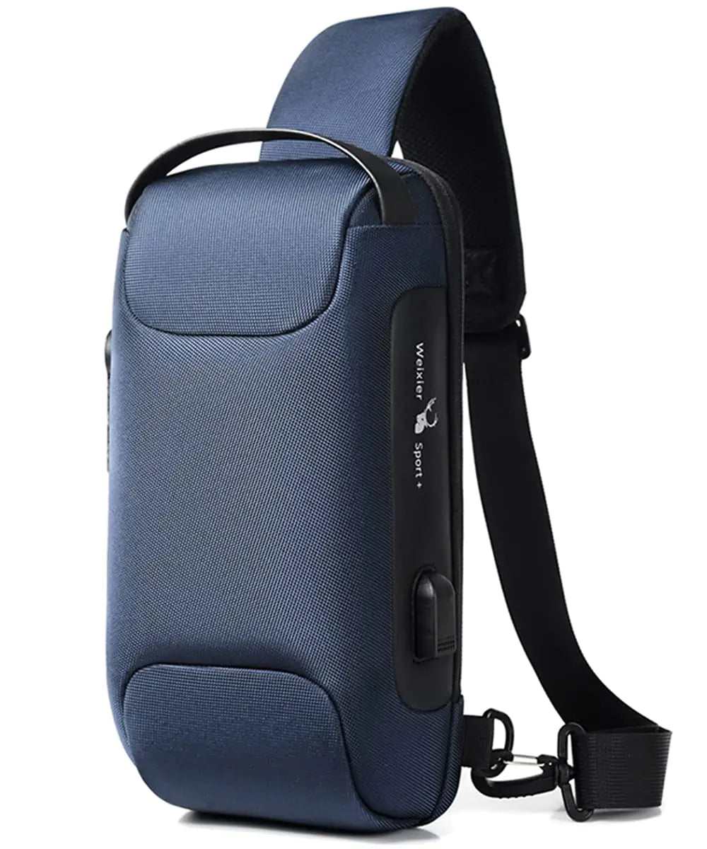 HOXSURY Sling Backpack USB Anti-Theft Waterproof Chest Daypack Casual Shoulder Bag (Blue)