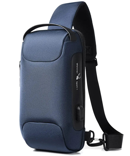 HOXSURY Sling Backpack USB Anti-Theft Waterproof Chest Daypack Casual Shoulder Bag (Blue)