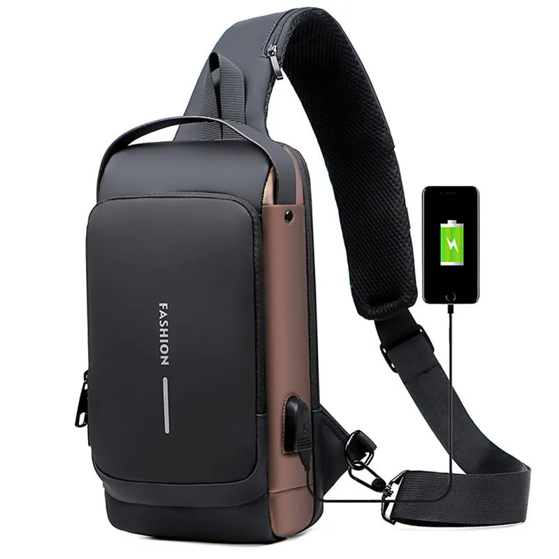 New Sling Bag Travel Shoulder Bag Waterproof Sports Chest Bag Anti-theft Crossbody Bag For USB Charging Bolso Para Hombre