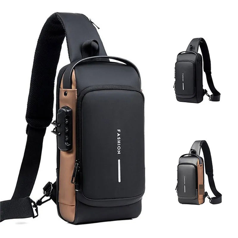New Sling Bag Travel Shoulder Bag Waterproof Sports Chest Bag Anti-theft Crossbody Bag For USB Charging Bolso Para Hombre