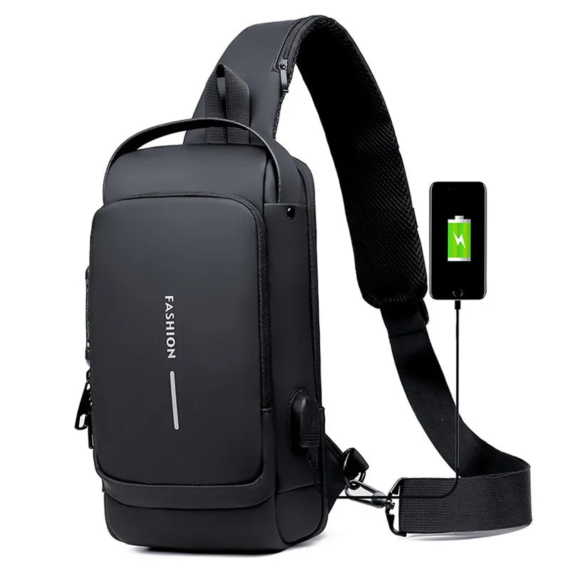 New Sling Bag Travel Shoulder Bag Waterproof Sports Chest Bag Anti-theft Crossbody Bag For USB Charging Bolso Para Hombre