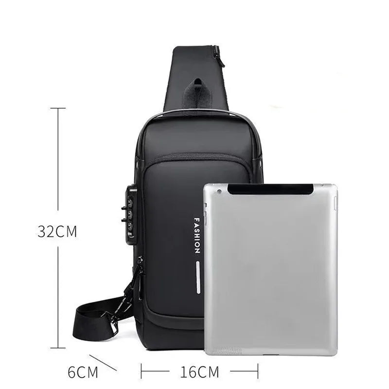 New Sling Bag Travel Shoulder Bag Waterproof Sports Chest Bag Anti-theft Crossbody Bag For USB Charging Bolso Para Hombre
