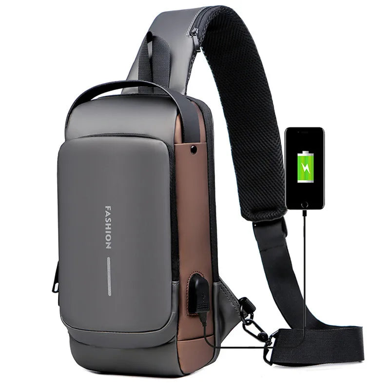 New Sling Bag Travel Shoulder Bag Waterproof Sports Chest Bag Anti-theft Crossbody Bag For USB Charging Bolso Para Hombre