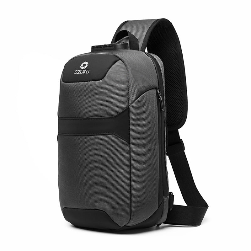 Dark gray Men's Anti-theft Chest Sports Waterproof Oxford Cloth Shoulder Messenger Bag with minimalist design and crossbody strap.