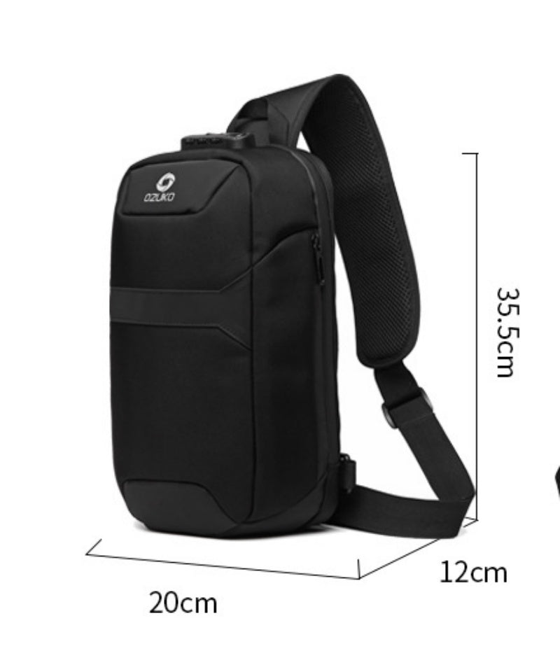Men's Anti-theft Chest Sports Waterproof Oxford Cloth Shoulder Messenger Bag with size dimensions 35.5cm x 20cm x 12cm for compact storage.