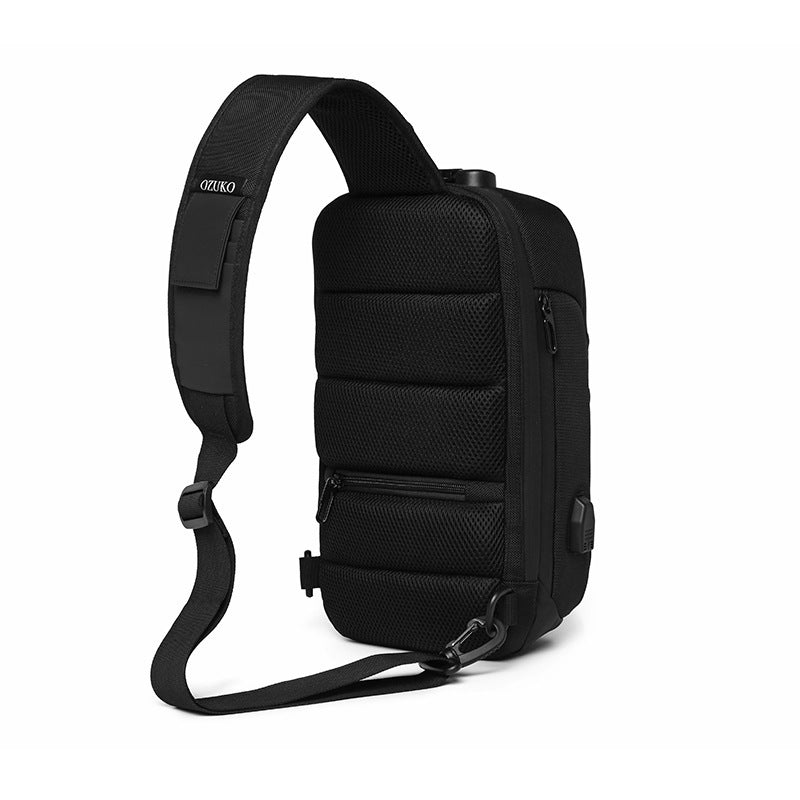Back view of Men's Anti-theft Chest Sports Waterproof Oxford Cloth Shoulder Messenger Bag with padded strap and breathable mesh panel.